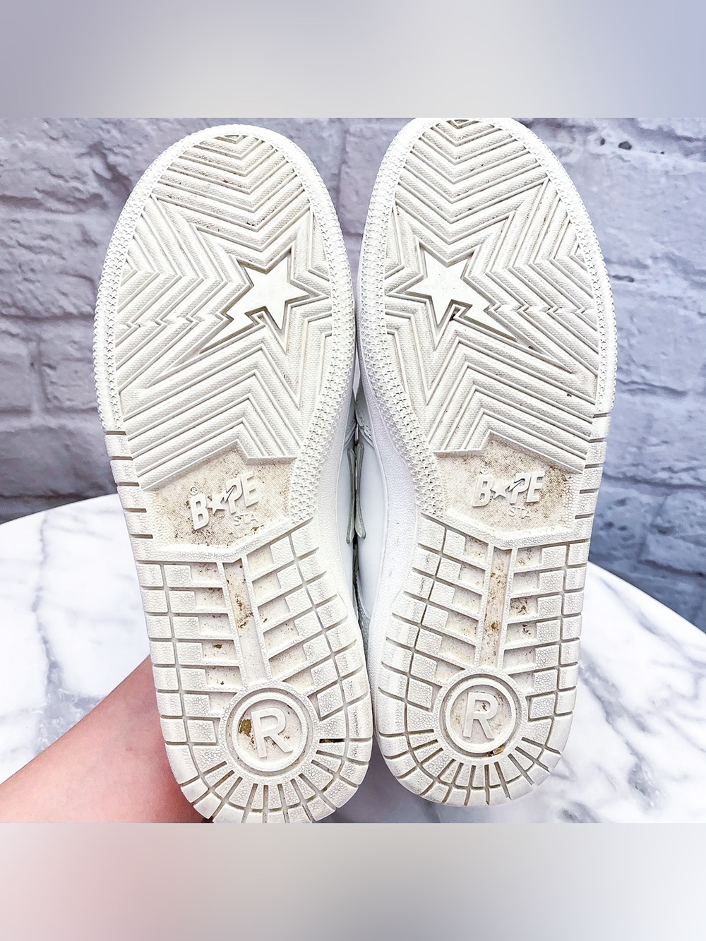 A Bathing Ape Sk8 Sta #3 M1 Triple White Sneakers 26.5cm Good - Picture 9 of 10